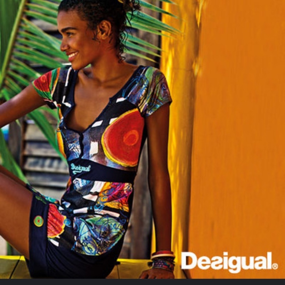 Desigual Richie dress y2k logo embroidered rare spring $139 Casual unique boho
